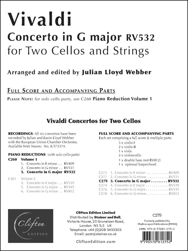 Vivaldi, Antonio: Concerto in G major, RV532. Score & Parts