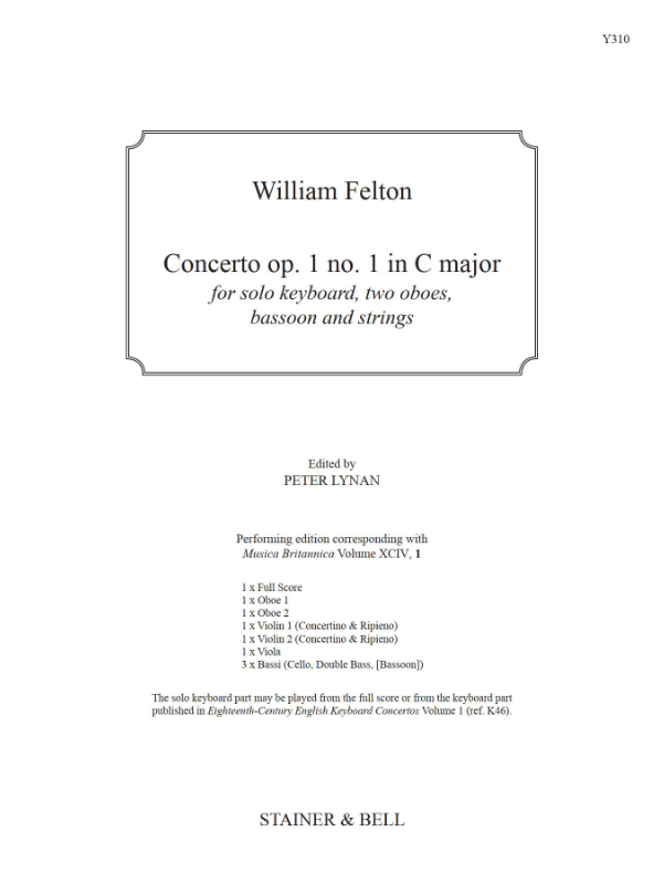 Felton, William: Concerto op. 1 no. 1 in C major. Score and Parts